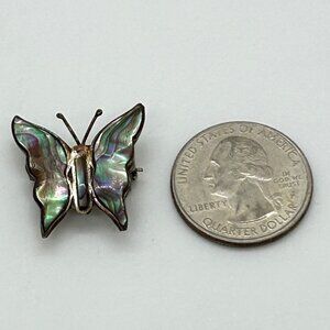 Vintage Sterling Silver Butterfly Brooch Mexico Abalone Inlay Boho Iridescent